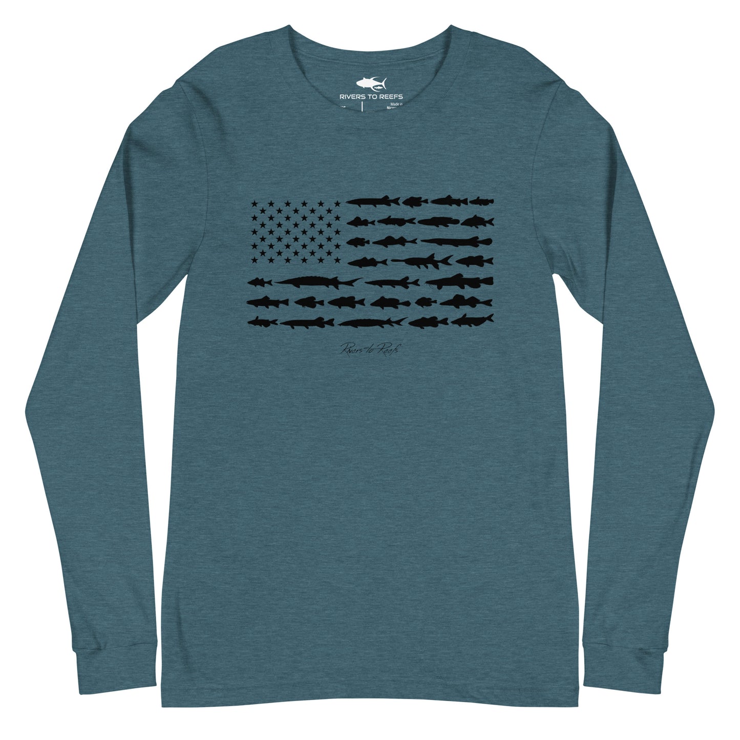 USA Black Fish Flag Long Sleeve T-Shirt