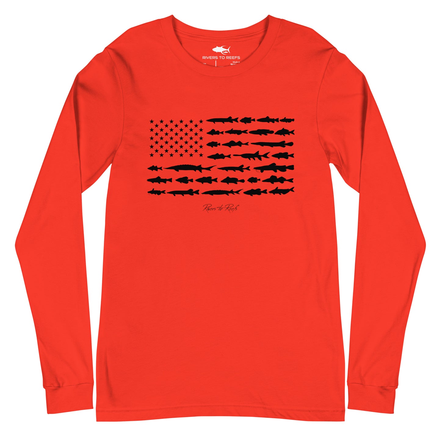 USA Black Fish Flag Long Sleeve T-Shirt