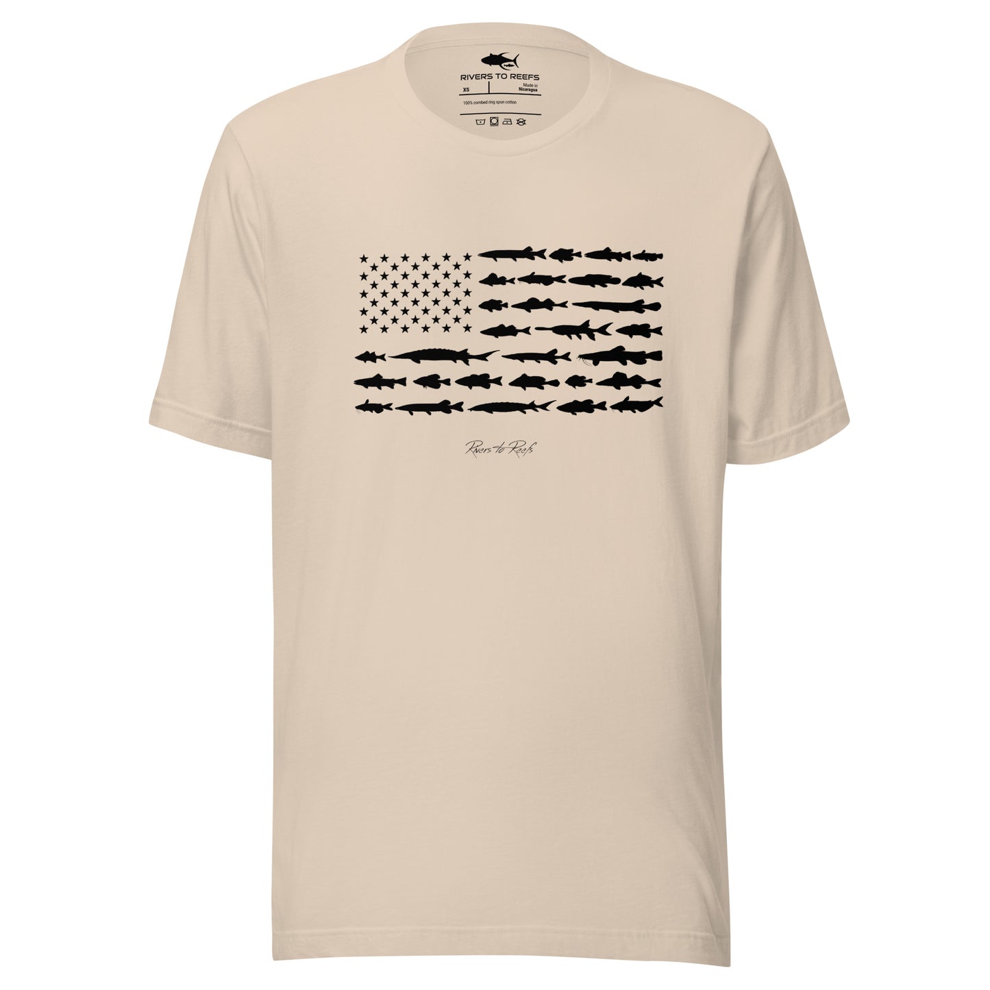 USA Black Fish Flag T-Shirt
